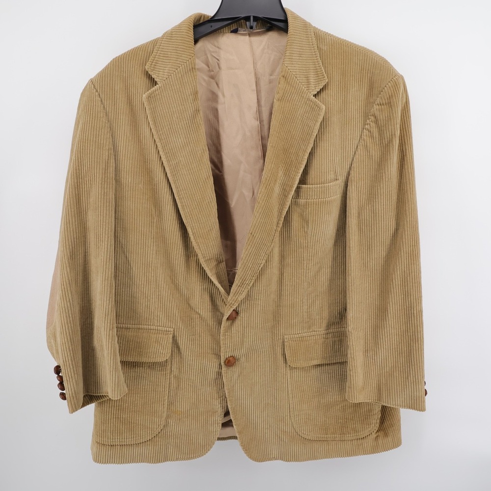 Lands' End Vintage Corduroy Elbow Patch Blazer Tan Mens 46R FLAWS